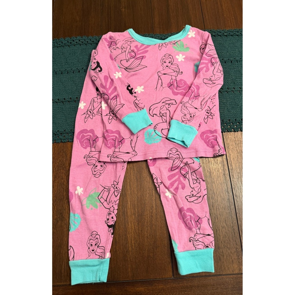 Disney Princess Girls Pink Cotton Pajama Set Size 4 RN87652